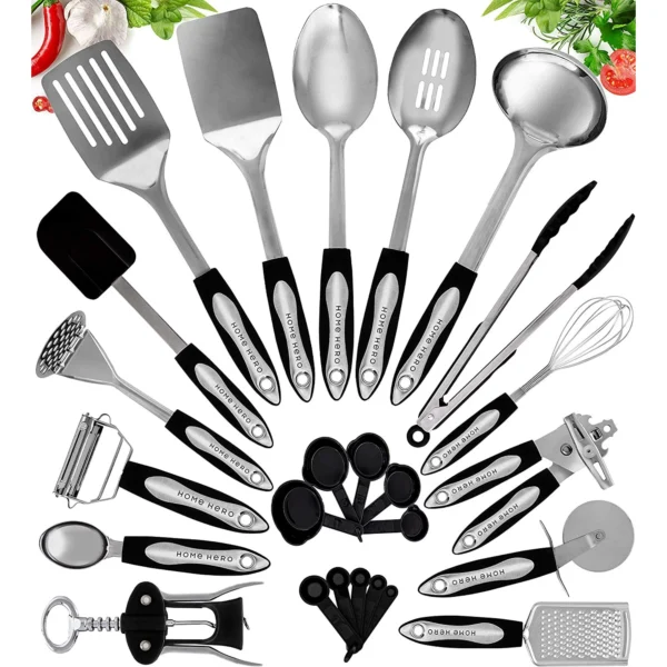 Kitchen Utensils - Cooking Utensils Set - Nonstick Cookware Set - 25 Pcs, Silver